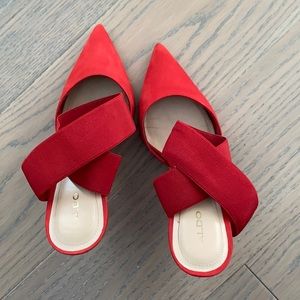 Red aldo ankle wrap around pumps